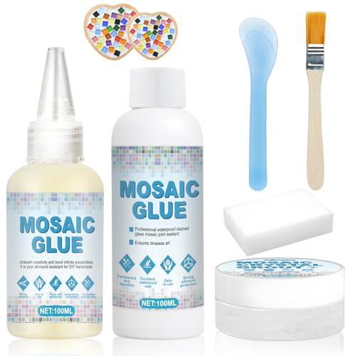AllisWay Mosaik Kleber, Mosaikkleber, Fugenmasse Mosaik, 200g Mosaikkleber und Fugenmasse, Starker Schmucksteinkleber für Mosaiksteine zum Basteln, Keramik, Mosaiksteine & Mosaikfliesen, Wasserfest