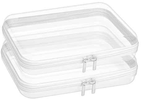 DARENYI Set med 2 genomskinliga necessärer med dragkedja, vattentät researrangör för byggklossar, kosmetika, leksaker och toalettartiklar (21 x 15 x 6 cm)