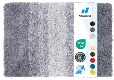 Floordirekt Badematte Wave, Badteppich in Rund, Dichtes, Flauschiges Wohlgefühl für Ihr Zuhause, Badvorleger rutschfest waschbar, schadstoffgeprüft Grau/Weiß 60 x 90 cm