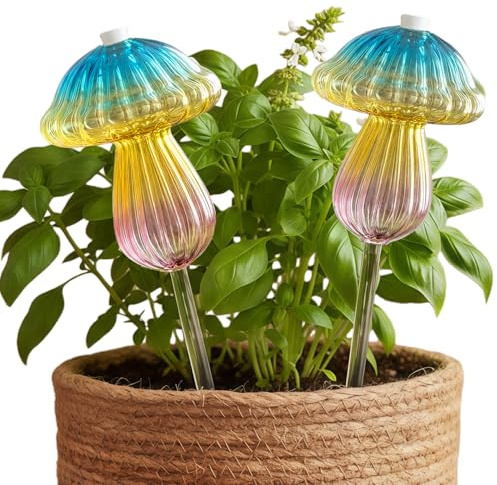 SL-JIJI Globo per irrigazione a funghi, in vetro, per piante da interno, design decorativo a forma di fungo, regalo per gli amanti delle piante (Waterer-A, 4 pezzi)