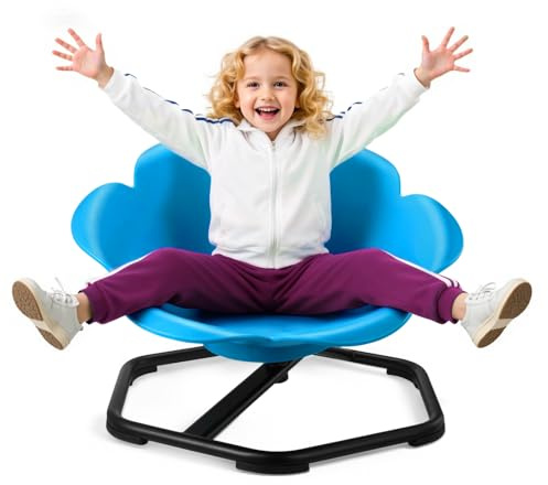 VEVOR Silla Giratoria Infantil Sensorial Cilíndrica, Soporta hasta 100 kg, con Base Metálica Antideslizante, Favorece la Coordinación, el Equilibrio y la Concentración, Azul, 62 x 62 x 47 cm