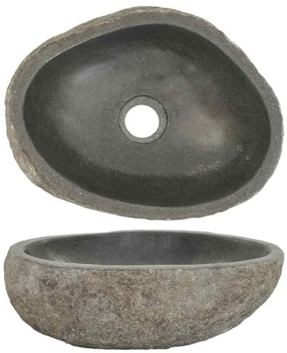 Lavabo à poser, vasque, à suspendre, ovale, en pierre de rivière (29, 38), x (24, 31) cm, pour la salle de bain et les toilettes d'invités, peut être assemblé rapidement