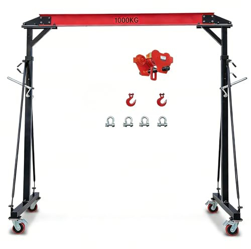 2200lbs Capacity Height-Adjustable Gantry Crane with 360° Locking Wheels - Heavy Duty Shop Hoist with Adjustable Height from 96.5 to 143.7 for Workshop,Garage,Factory