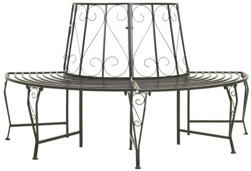 HFXHIJXQ Halbrunde Baumbank 160 cm Stahl Silbergrau Wetterschutz Gartenmöbel für Terrasse Balkon und Park mit 150 kg Belastbarkeit und platzsparendem Halbkreis Design