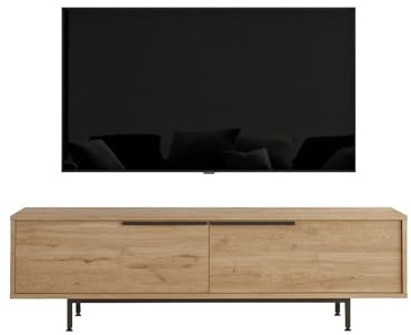Buyqualia Mueble para TV Moderno Minimalista Color Roble-Sepet con Amplio Espacio de Almacenamiento y Patas Metálicas
