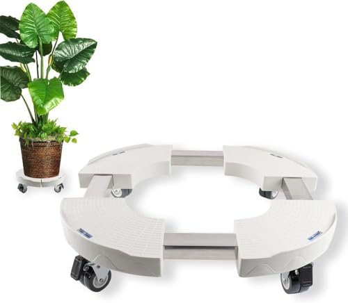 DEWEL Sottovaso con Ruote Ø 38-45cm, Carrello Portavasi Regolabile, Sopporta 200kg,Rullo per Piante con Freno,per Ombrellone,Pattumiera,Vasi da Fiori