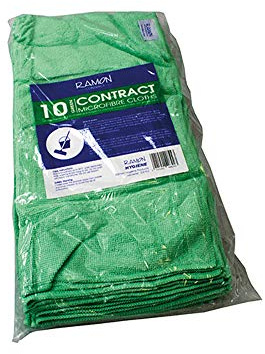Ramon Hygiene Contract 10 Microfibre Cleaning Cloths, 40x40cm, Janitorial, Bars, Pubs, Kitchens, Bathrooms, Green