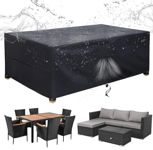 SIRUITON Coperture per Mobili da Giardino, Tessuto Oxford 420D Resistente, Impermeabile, Antivento, Anti-UV, Copertura per Tavolo Esterno con Sfiato d'Aria, rettangolare (170×94×70cm) - Nero