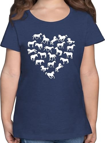 T-Shirt Mädchen - Pferd Pferde - Pferdeherz - 152 (12/13 Jahre) - Dunkelblau Meliert - pferdeshirts reitshirt, für Kinder reiten pferdemotiven Shirt reitshirt reitkleidung Tshirt pferdeliebhaber