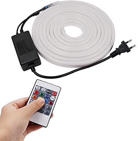 XUNATA 2M LED RGB Neon Streifen, 220V 230V 2835 120leds/m Dimmbares Diffusion LED Lichtband Schlauch mit 20 Tasten Fernbedienung und Kontroller (2m)