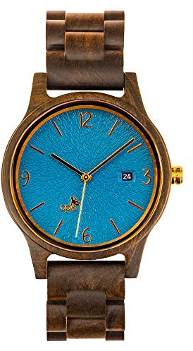 Opis Technology UR-U1 Unisex Holzarmbanduhr aus schwarzem Sandelholz | Geprägtes Zifferblatt mit deutlichem Relief. Gehäuse und Armband aus echtem Holz, für alle.
