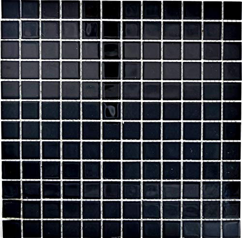 Mosaik Fliese Glasmosaik Crystal schwarz für WAND BAD DUSCHE KÜCHE FLIESENSPIEGEL THEKENVERKLEIDUNG BADEWANNENVERKLEIDUNG Mosaikmatte Mosaikplatte | 10 Mosaikmatten