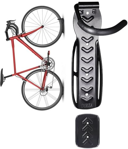 Dirza Bike Wall Mount Rack with Tire Tray - Vertical Bike Storage Rack for Indoor,Garage,Shed - Easy to install - Great for Hanging Road,Mountain or Hybrid Bikes - Screws Included - 1 Pack