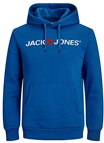 JACK & JONES Huvtröja för män logotyp huvtröja, Blå (klassisk blå/reg fit), XL
