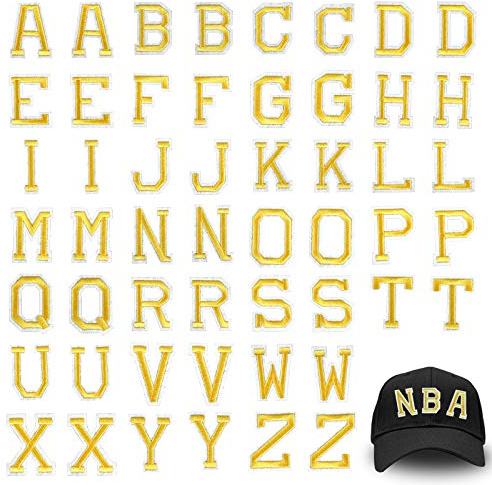 52 Stück Aufbügler Buchstaben Patches Mit Vergoldeter Nähnadel - Nähen Auf Alphabet Applikationen für Kleidung, Gold