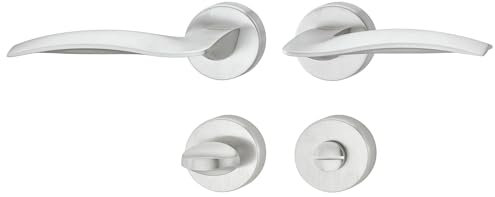 ALPENSTAHL Drückergarnitur Zimmertür Türklinke innen | Türgriff Set rostfrei | LDH 3320 | WC - Garnitur | Chrom Matt | MADE IN GERMANY | 1 Stück - Drücker-Garnitur inkl. Befestigungsmaterial - Wc Set