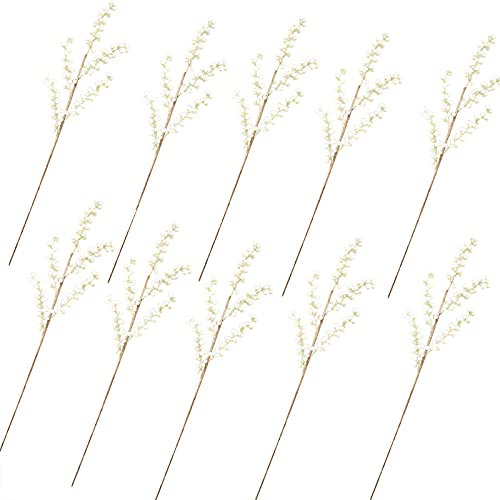 HUIKJI 10 plantas falsas blancas de bayas de Navidad, mini tallo de bayas de acebo artificiales, decoración de corona de Navidad para arreglos florales, vacaciones, hogar, manualidades, decoración de