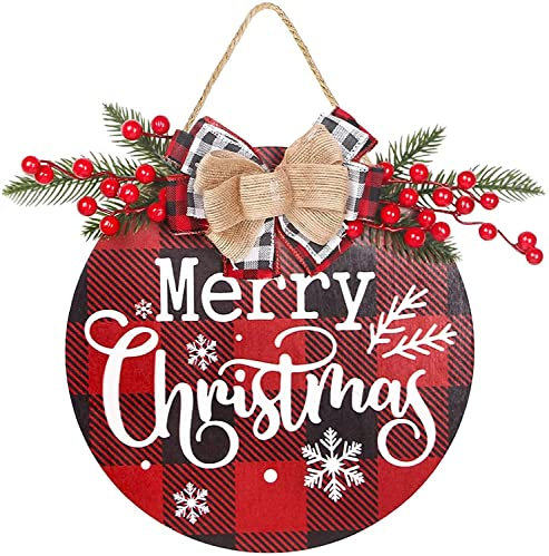 ghirlanda natalizia Natale scozzese rosso Porta Cartello da appendere 30 cm Di legno Segno del muro per Porta d'ingresso portico Finestra