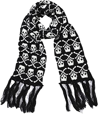 DAISHIAO Écharpe avec franges pour homme - Noir et blanc - Élégante - En laine tricotée - Longue écharpe tendance avec frange - Tête de mort et os croisés