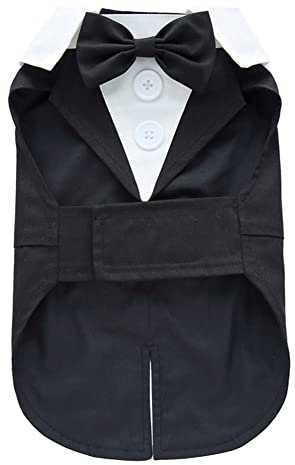 Haustier Hund formelles Outfit Smoking-Hochzeitsfeier Kleid-Hundeanzug Welpen Französisch Bulldogge Gentlemen-Stil Hundehochzeitshemd mit Fliege Kostüm LFXZ13Schwarz S