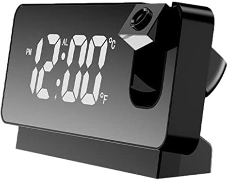 chimu Home Sveglia LED con proiettore – 180 gradi USB di ricarica sveglia con schermi LED, luminosità regolabile Display temperatura allarme per casa, camera da letto Fengfei