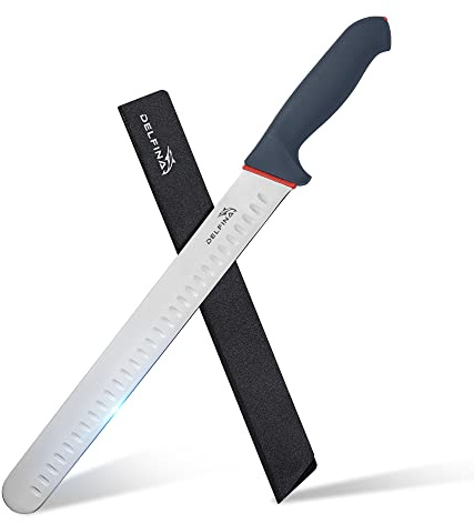 DELFINA 12 Inch Brisket Slicing Knife W/Sheath & SoftGrip Handle, Sharp Premium Carving Slicing Knife For Meat Cutting, Great for Slicing Roasts, Meats, Fruits and Vegetables