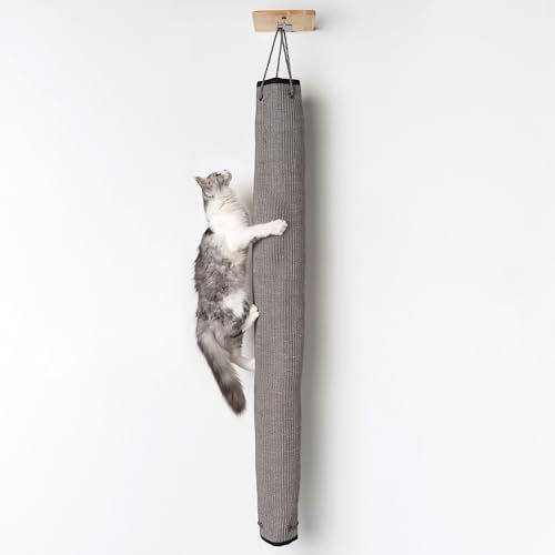 RHRQuality Wandmöbel Kletterwand Katze – Kletter- und Krabbelsack – Tragkraft bis zu 20 kg – Für große Katzen – Aus robustem Sisalteppich – Grau