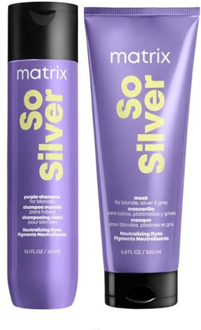 Matrix Pflegeset für blondes & graues Haar zur Neutralisation von Gelbstichen, Mit Violett-Pigmenten, So Silver Shampoo & Haarmaske