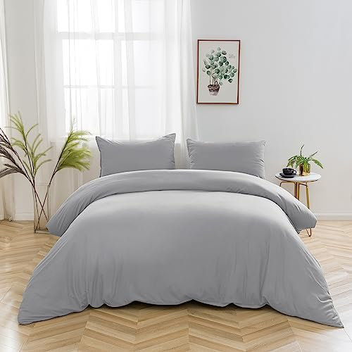 AYSW 100% Baumwolle Bettwäsche mit Reißverschluss 135x200 cm Hellgrau 1 Bettbezug mit 1 Kopfkissenbezug 80x80 cm
