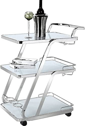 BICIBO Getränkewagen auf Rädern,Servierwagen,Barwagen,3-stöckiger mobiler Bar-Servierwagen für Esszimmer mit Weinflaschenregalen,Schieber,Schönheitssalonwagen,60 x 45 x 91 cm,Silber