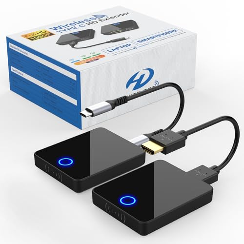 PAKITE USB C Transmitter and HDMI Receiver, 1080P 60HZ, 30 Meter, 1 USB C Cable for Both Power and HDMI Signal(TX), 98FT Max, Designed for Tablets, Laptops, Phones for Home Theater, Conferences, Games