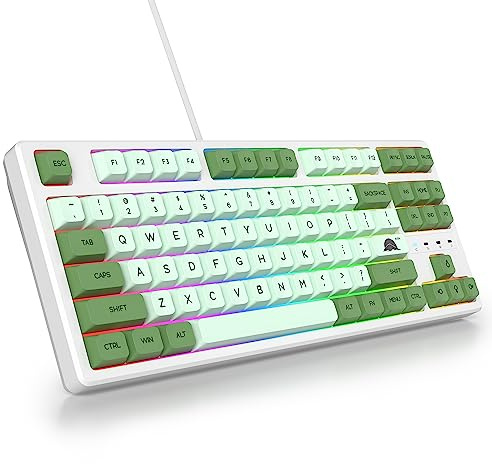 SOLIDEE Tragbare 80% mechanische Gaming-Tastatur,87 Tasten kompakte RGB LED-Hintergrundbeleuchtung,kabelgebundene Tastatur mit USB Kabel,mit linearem roten Schalter für Windows PC(87 Matcha)