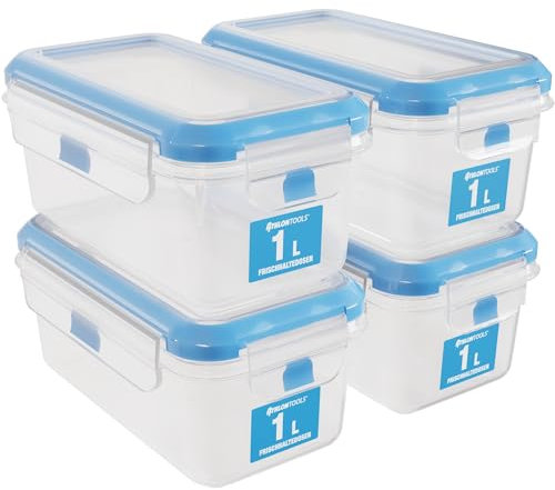 ATHLON TOOLS Juego de 4 recipientes herméticos de 1 L, 100% herméticos y a prueba de fugas, de 40 a 100 grados, para todos los alimentos, sin BPA, para frigorífico