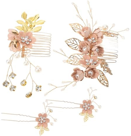 ABOOFAN Elegante Braut Haarkämme 4pc Blume Hochzeit Haarkamm Set Strass Zubehör Für Braut