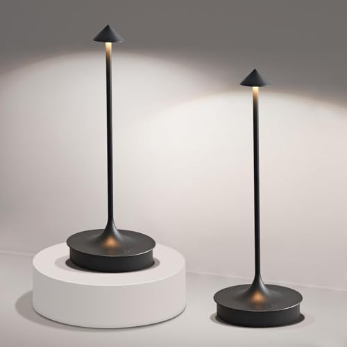 Leomix Tischlampen kabellos, 2er Set Akku Tischleuchten, Touch, IP54 | 2 LED Tischlampen Outdoor aus Aluminium, je 4000-mAh-Akku, stufenlos dimmbar – für Esstisch und Terrasse