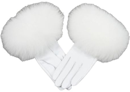 Damen Lederhandschuh Winter Warm Schaffell Handschuhe Mode Thermo Gefüttert Fahren Handschuhe, weiß, L (Palm Size 19cm)