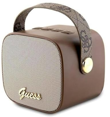 CG MOBILE Guess Haut-Parleur sans Fil avec poignée en Cuir PU 4G Script Logo, Bluetooth Version 5.3, 4 Heures de Lecture, Son de qualité Studio (Marron)