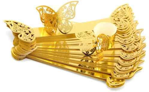 50 Stück Schmetterling Goldene Klassische Serviettenringhalter Set Serviettenringe für Hochzeiten, Partys, Servietten, Tischdekoration, Restaurant (Schmetterling Gold)