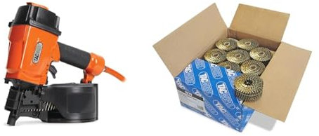 Tacwise GCN57P Air Coil Nail Gun and 9000 Type 2.3 x 50 mm Bright Flat Top Coil Nails, Diamond Point, Ring Shank, 16° Inclined