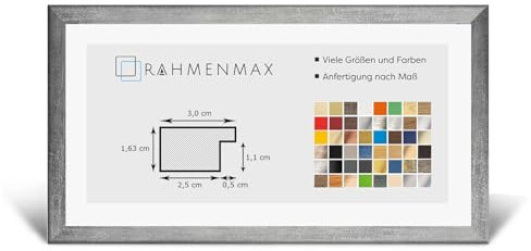 RahmenMax Morena Bilderrahmen Posterrahmen 20x60 cm Grau Gewischt 60x20 cm mit weisser Rückwand und Antireflex Acrylglas