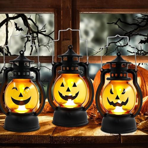 TaimeiMao 3 Pezzi Halloween Lanternes,Zucca Portatile Led,Lanterna Zuccas | Lanterna Halloween Esterno e Interno,Halloweens Zuccas Luminosa da Appendere,Decorazione di Halloweenparty Zucca Illuminata