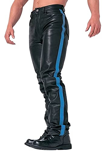 Generic Pantalones de cuero largos para hombre - Negro: Punk gótico motero Pantalones de invierno otoño Pu Cálidos deportivos con cremallera Pantalones de moto