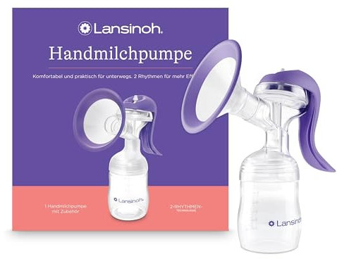 Lansinoh Handmilchpumpe - leichte und leise Milchpumpe für unterwegs - mit Easy-Express Griff für müheloses Pumpen - einstellbare 2-Rhythmen-Technologie