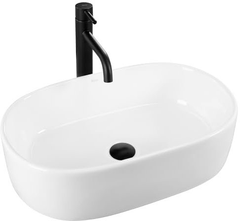 Rea Lavabo da Appoggio Alma Lavandino Bagno 360 x 570 x 150 mm in Ceramica (Bianco)