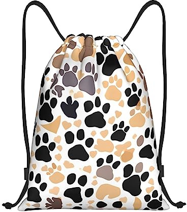 HJLUUFT Bonita bolsa trasera con estampado de huellas de perro, mochila de cuerda impermeable y bolsa de cincha con cordones ajustables
