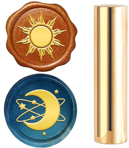 craspire 2 Seitiger Muster Wachssiegelstempel 15mm Mini Mond Und Sonne Stern Magie Massives Messing Hochzeit Vintage Siegelstempel Für Einladungen Umschläge Karten DIY Basteln Geburtstag Dekorative