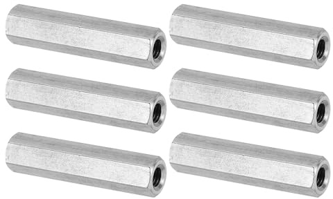PATIKIL M6 x 1-Pitch 304 Edelstahl Sechskant-Kupplungsmuttern, 6 Stück 50mm/ 2 Länge Grob Vollgewinde Verbindungselemente, Silberton