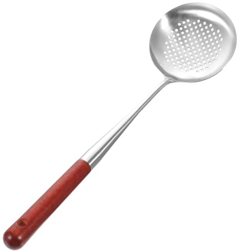 MAGICLULU Extra Long Wooden Handle Colander for Kitchen Food Straining Practical Oil Filtering Spoon Comfortable Grip for Hot Pot and Soup Serving