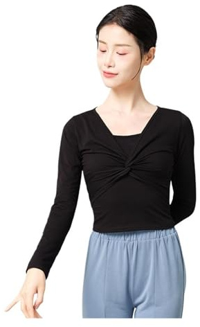 JMORCO Scaldacuore Danza Top da Balletto Donna Giacca da Danza Classica Top da Danza Top Avvolgente Top Coat Camicia da Ballo a Maniche Lunghe in Cotone for Donna(Black,S Height 155-160cm)