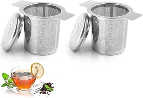 2PCS Filtre à Thé Acier Inoxydable, Infuseur à Thé Passoire à Thé, Filtre à Thé Trou Fin avec Poignées et Couvercle, Filtre the pour Tasse à thé, Passe-Thés à Manche pour Théière, Mug, Bouteille